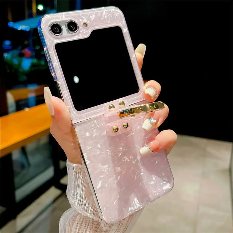 For Samsung Galaxy Z Flip5 5G Case Shell Pattern PC Phone Cover with Metal Ring Kickstand