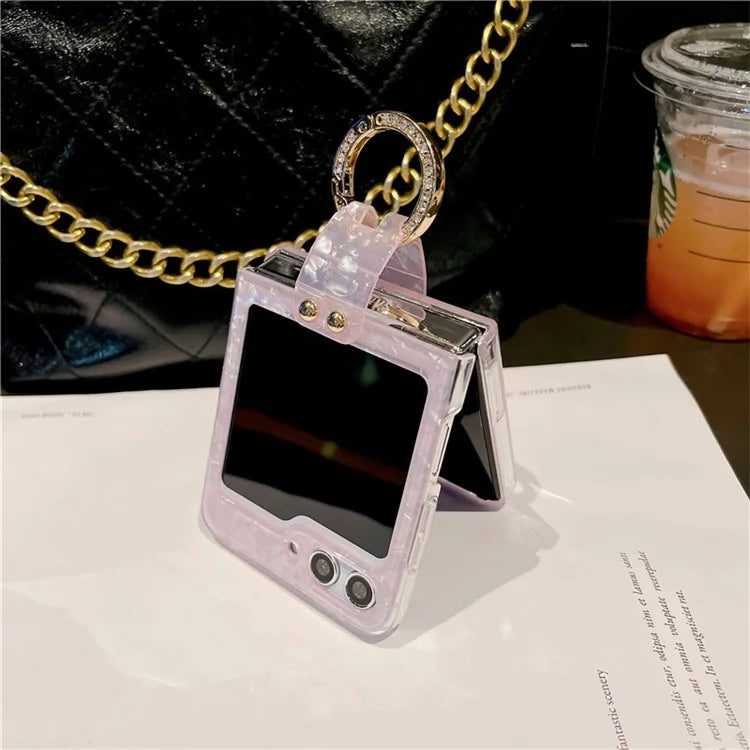 For Samsung Galaxy Z Flip5 5G Case Shell Pattern PC Phone Cover with Metal Ring Kickstand