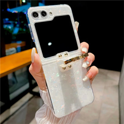 For Samsung Galaxy Z Flip5 5G Case Shell Pattern PC Phone Cover with Metal Ring Kickstand