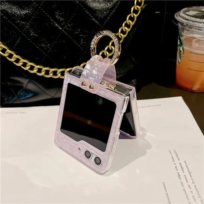 For Samsung Galaxy Z Flip5 5G Case Shell Pattern PC Phone Cover with Metal Ring Kickstand