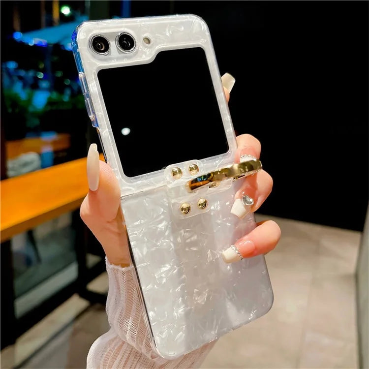 For Samsung Galaxy Z Flip5 5G Case Shell Pattern PC Phone Cover with Metal Ring Kickstand
