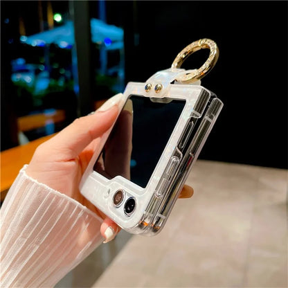 For Samsung Galaxy Z Flip5 5G Case Shell Pattern PC Phone Cover with Metal Ring Kickstand