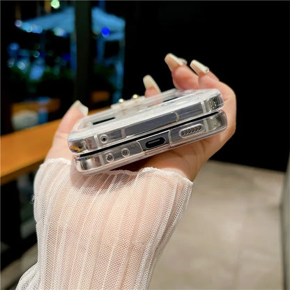 For Samsung Galaxy Z Flip5 5G Case Shell Pattern PC Phone Cover with Metal Ring Kickstand