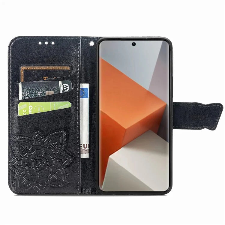 For Xiaomi Redmi Note 13 Pro+ 5G Wallet Case Imprinted Butterfly Pattern PU Leather Phone Cover