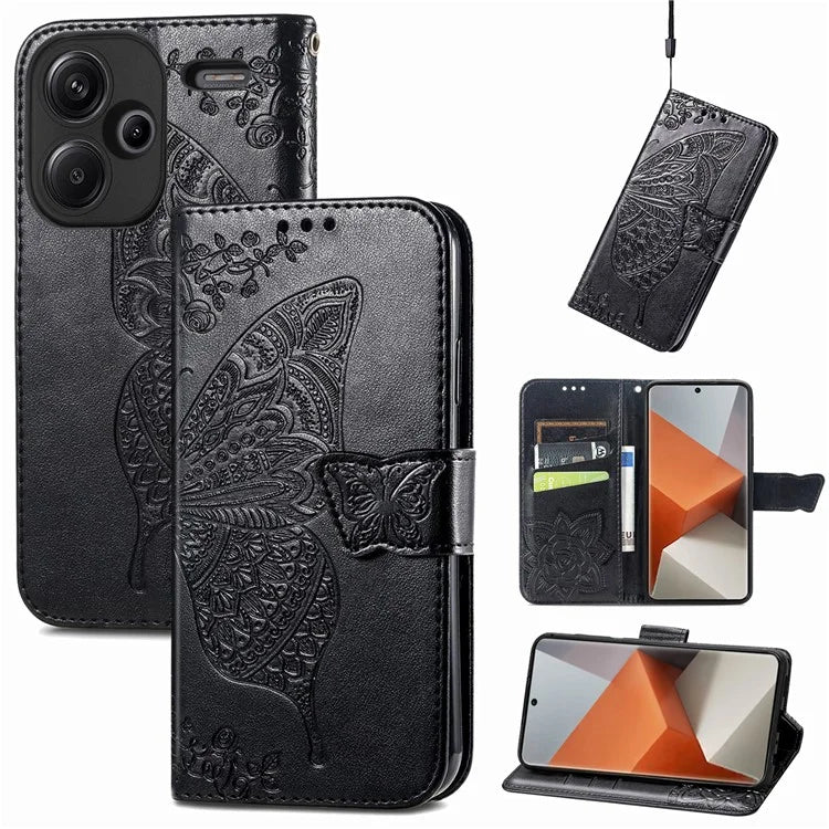 For Xiaomi Redmi Note 13 Pro+ 5G Wallet Case Imprinted Butterfly Pattern PU Leather Phone Cover