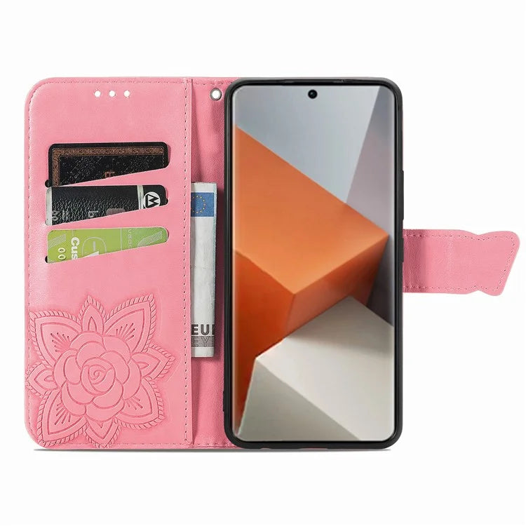 For Xiaomi Redmi Note 13 Pro+ 5G Wallet Case Imprinted Butterfly Pattern PU Leather Phone Cover