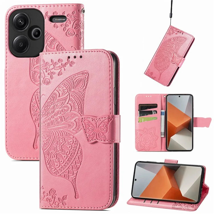 For Xiaomi Redmi Note 13 Pro+ 5G Wallet Case Imprinted Butterfly Pattern PU Leather Phone Cover