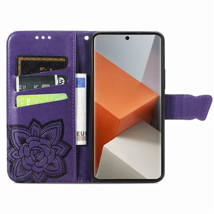 For Xiaomi Redmi Note 13 Pro+ 5G Wallet Case Imprinted Butterfly Pattern PU Leather Phone Cover