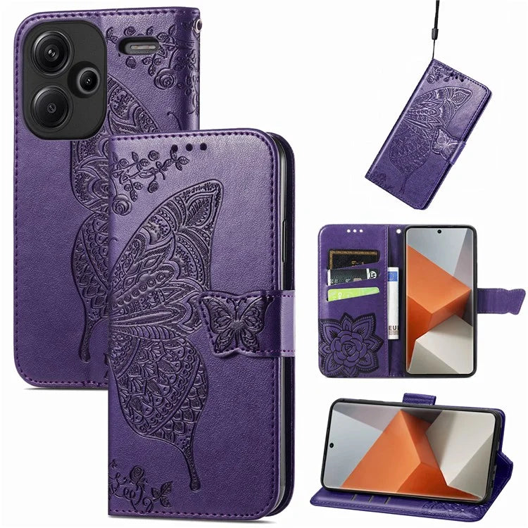 For Xiaomi Redmi Note 13 Pro+ 5G Wallet Case Imprinted Butterfly Pattern PU Leather Phone Cover