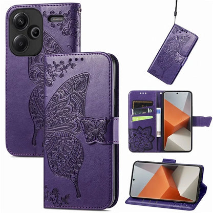 For Xiaomi Redmi Note 13 Pro+ 5G Wallet Case Imprinted Butterfly Pattern PU Leather Phone Cover