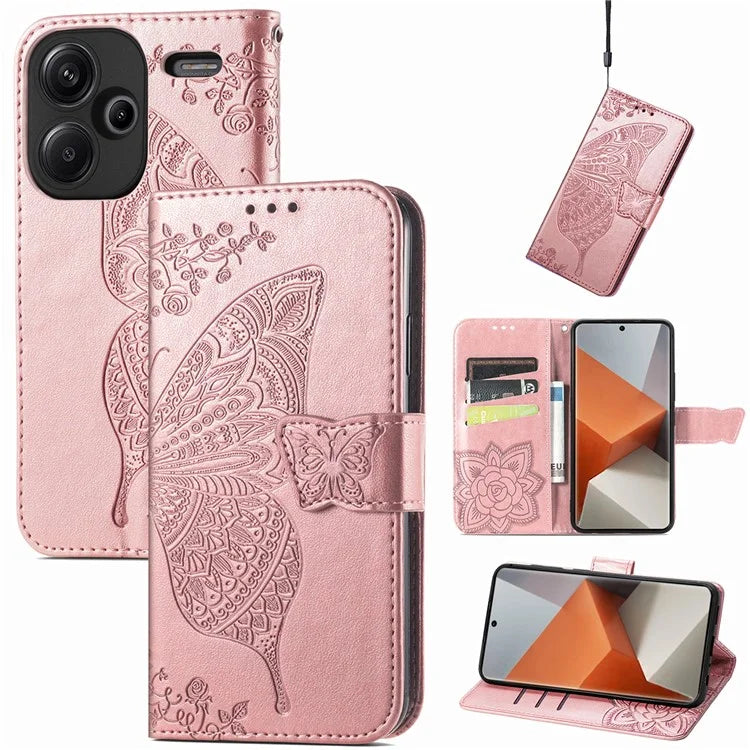 For Xiaomi Redmi Note 13 Pro+ 5G Wallet Case Imprinted Butterfly Pattern PU Leather Phone Cover
