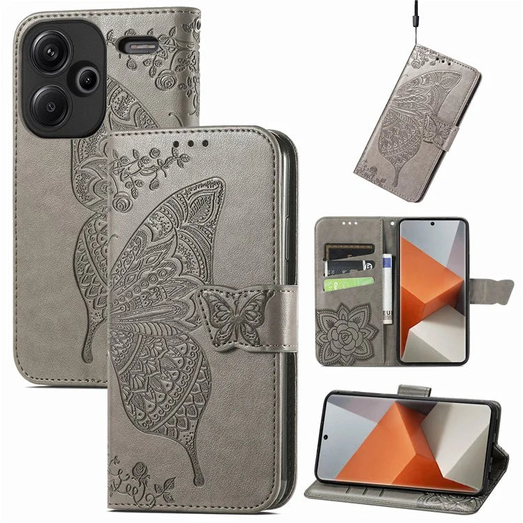 For Xiaomi Redmi Note 13 Pro+ 5G Wallet Case Imprinted Butterfly Pattern PU Leather Phone Cover