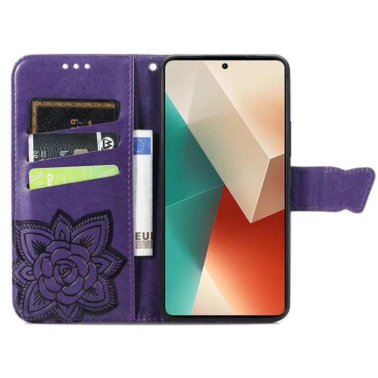 For Xiaomi Redmi Note 13 5G Case Butterfly Pattern Folio PU Leather Stand Phone Cover