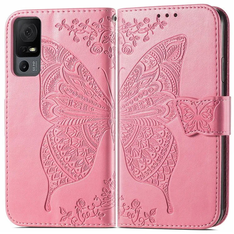 For TCL 40 XL Phone Case Butterfly Pattern Wallet PU Leather Flip Folio Cover