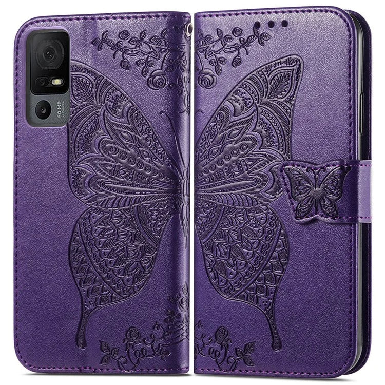For TCL 40 XL Phone Case Butterfly Pattern Wallet PU Leather Flip Folio Cover