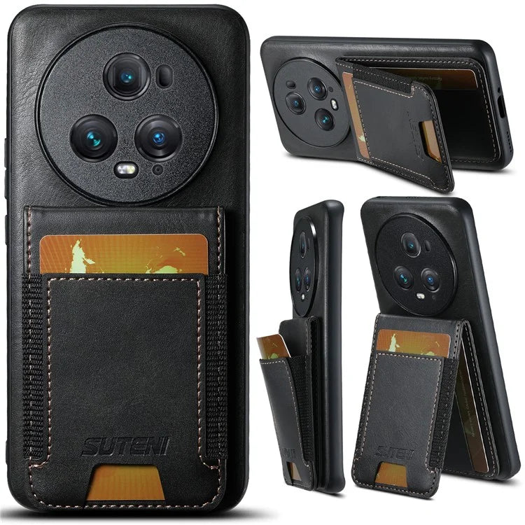 SUTENI H03 For Honor Magic5 Pro Case Leather+TPU Shockproof Shell with Card Holder