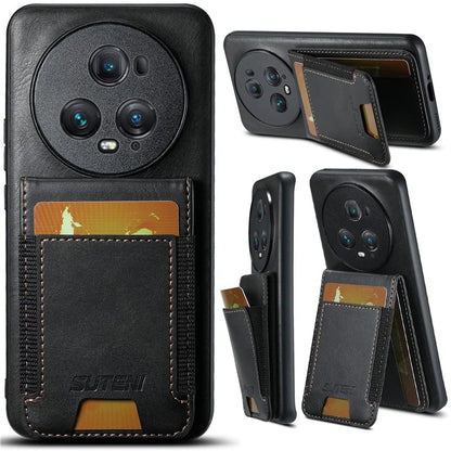 SUTENI H03 For Honor Magic5 Pro Case Leather+TPU Shockproof Shell with Card Holder