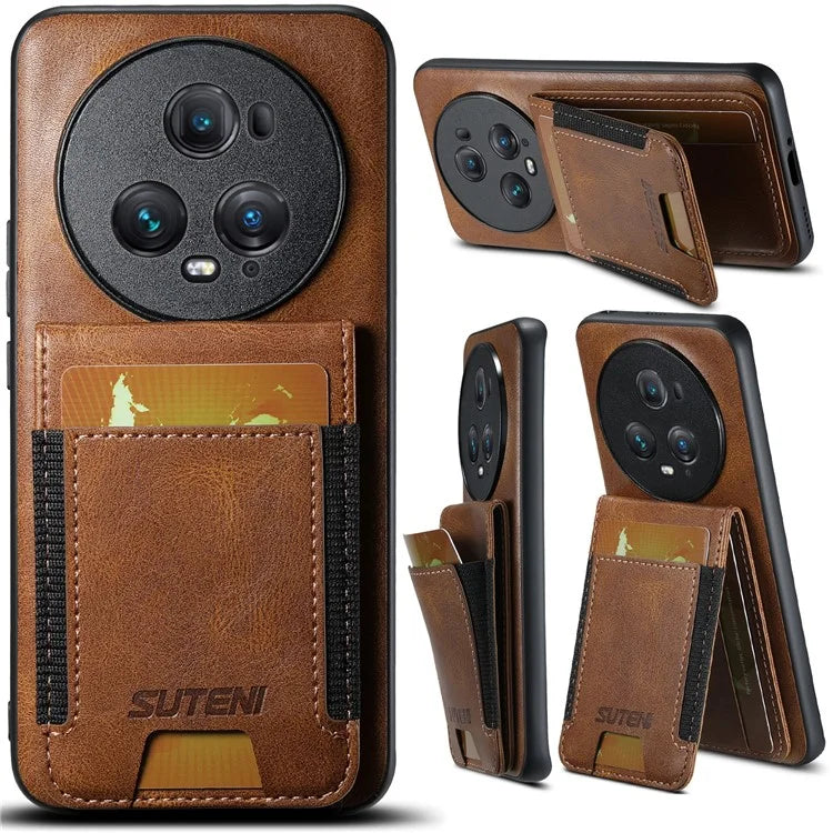 SUTENI H03 For Honor Magic5 Pro Case Leather+TPU Shockproof Shell with Card Holder