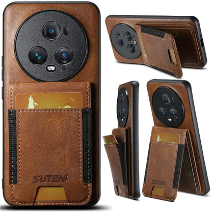 SUTENI H03 For Honor Magic5 Pro Case Leather+TPU Shockproof Shell with Card Holder