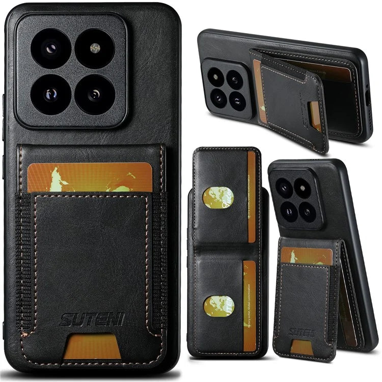 SUTENI H03 For Xiaomi 14 Pro Case Card Holder Waxy Texture Phone Cover