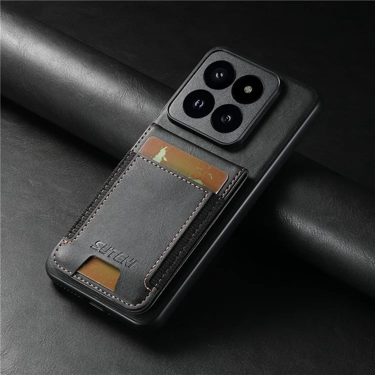 SUTENI H03 For Xiaomi 14 Pro Case Card Holder Waxy Texture Phone Cover