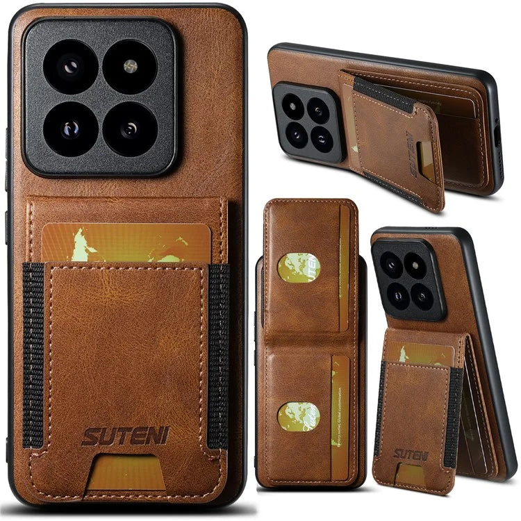 SUTENI H03 For Xiaomi 14 Pro Case Card Holder Waxy Texture Phone Cover