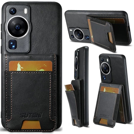 SUTENI H03 For Huawei P60 Case PU Leather+TPU Protective Phone Cover with Card Holder