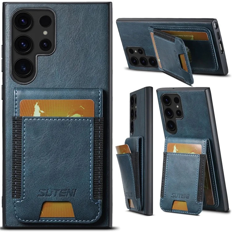SUTENI H03 For Samsung Galaxy S22 Ultra 5G Case Card Holder Magnetic Adsorption Protective Cover