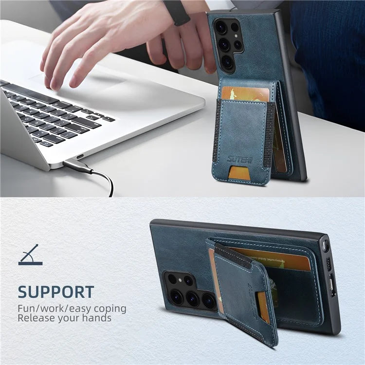 SUTENI H03 For Samsung Galaxy S22 Ultra 5G Case Card Holder Magnetic Adsorption Protective Cover