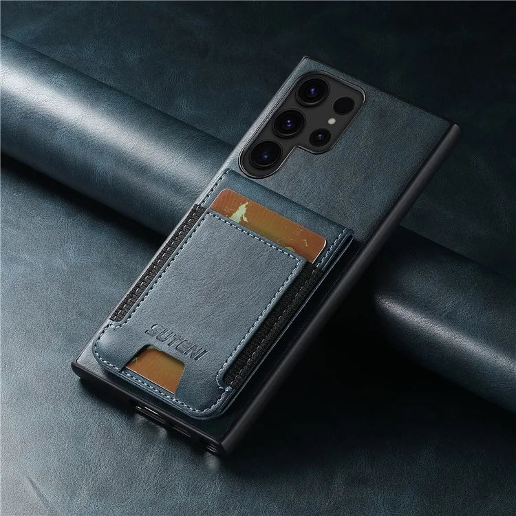 SUTENI H03 For Samsung Galaxy S22 Ultra 5G Case Card Holder Magnetic Adsorption Protective Cover