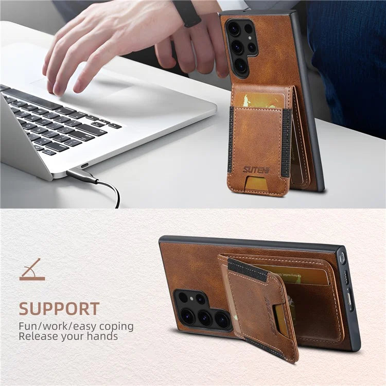 SUTENI H03 For Samsung Galaxy S22 Ultra 5G Case Card Holder Magnetic Adsorption Protective Cover