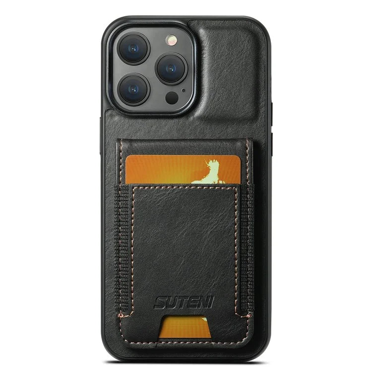 SUTENI H03 For iPhone 13 Pro Max Case PU Leather Waxy Texture Kickstand Phone Cover