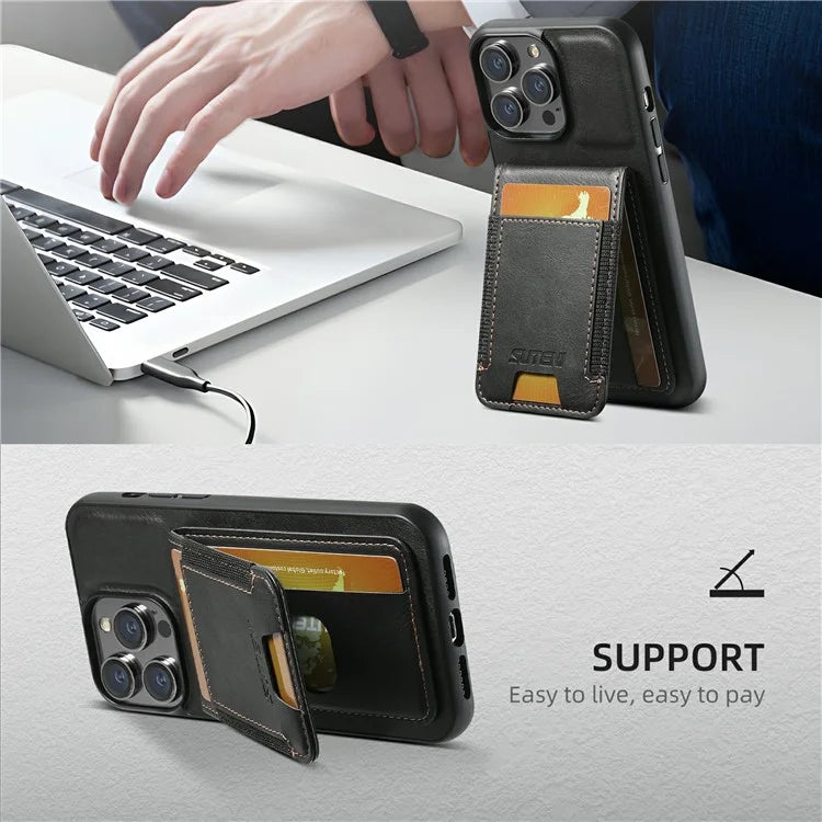 SUTENI H03 For iPhone 13 Pro Max Case PU Leather Waxy Texture Kickstand Phone Cover