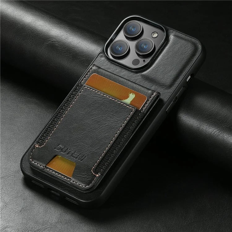 SUTENI H03 For iPhone 13 Pro Max Case PU Leather Waxy Texture Kickstand Phone Cover
