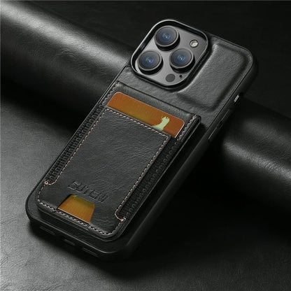 SUTENI H03 For iPhone 13 Pro Max Case PU Leather Waxy Texture Kickstand Phone Cover