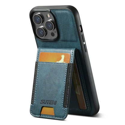 SUTENI H03 For iPhone 13 Pro Max Case PU Leather Waxy Texture Kickstand Phone Cover