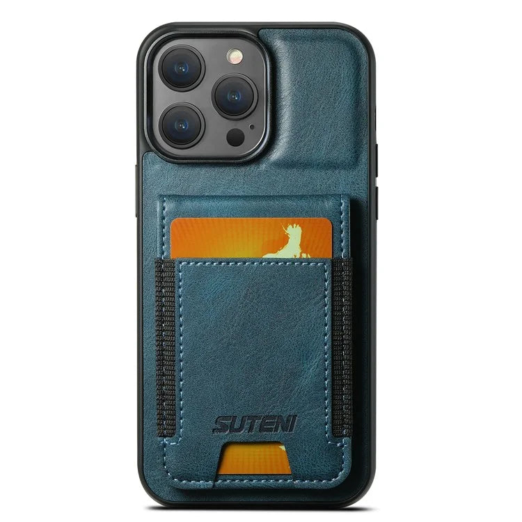 SUTENI H03 For iPhone 13 Pro Max Case PU Leather Waxy Texture Kickstand Phone Cover