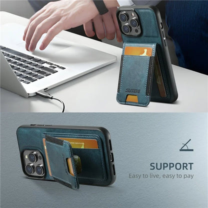 SUTENI H03 For iPhone 13 Pro Max Case PU Leather Waxy Texture Kickstand Phone Cover