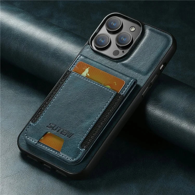 SUTENI H03 For iPhone 13 Pro Max Case PU Leather Waxy Texture Kickstand Phone Cover