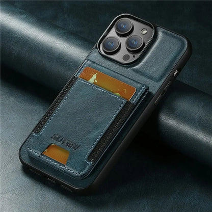SUTENI H03 For iPhone 13 Pro Max Case PU Leather Waxy Texture Kickstand Phone Cover