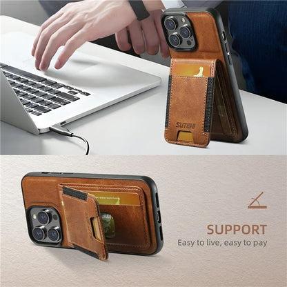 SUTENI H03 For iPhone 13 Pro Max Case PU Leather Waxy Texture Kickstand Phone Cover
