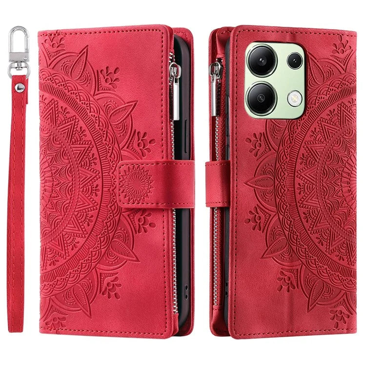 For Xiaomi Redmi Note 13 4G Phone Case Flower Pattern Stand Magnetic Clasp Leather Cover