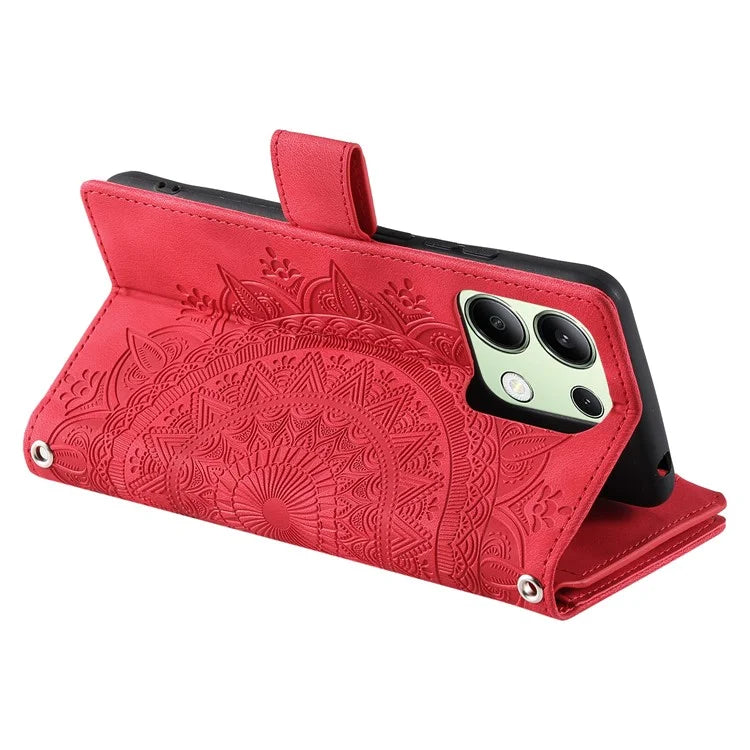 For Xiaomi Redmi Note 13 4G Phone Case Flower Pattern Stand Magnetic Clasp Leather Cover