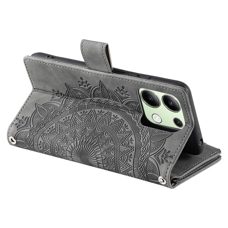 For Xiaomi Redmi Note 13 4G Phone Case Flower Pattern Stand Magnetic Clasp Leather Cover