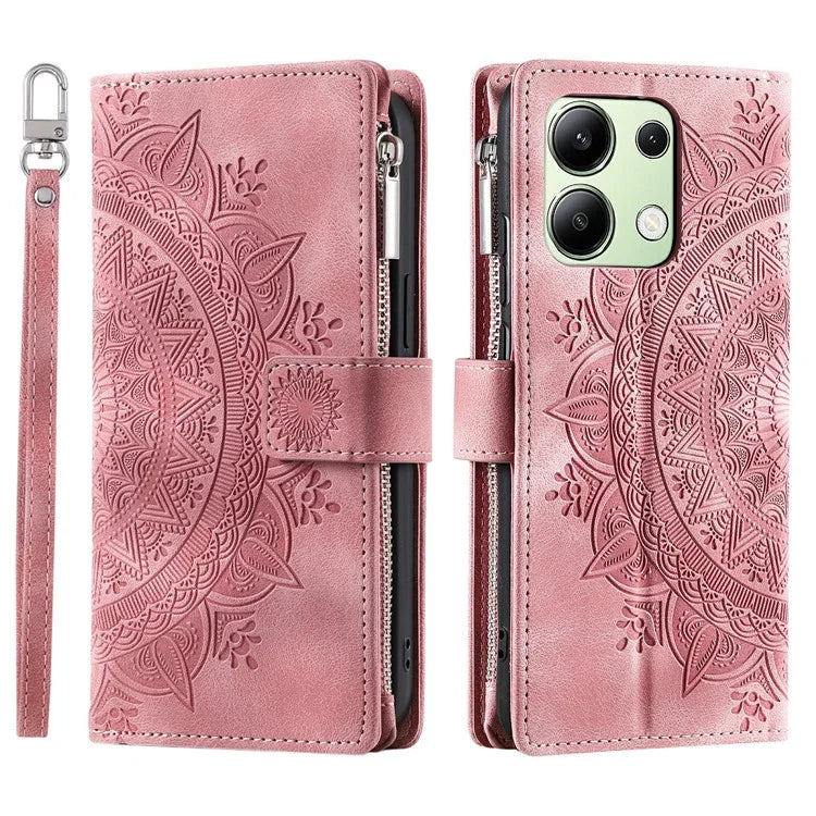For Xiaomi Redmi Note 13 4G Phone Case Flower Pattern Stand Magnetic Clasp Leather Cover