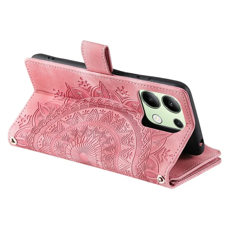 For Xiaomi Redmi Note 13 4G Phone Case Flower Pattern Stand Magnetic Clasp Leather Cover