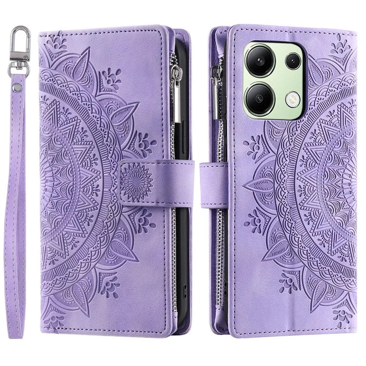 For Xiaomi Redmi Note 13 4G Phone Case Flower Pattern Stand Magnetic Clasp Leather Cover