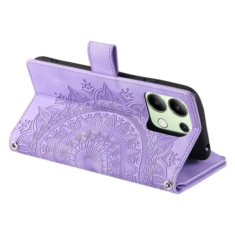 For Xiaomi Redmi Note 13 4G Phone Case Flower Pattern Stand Magnetic Clasp Leather Cover