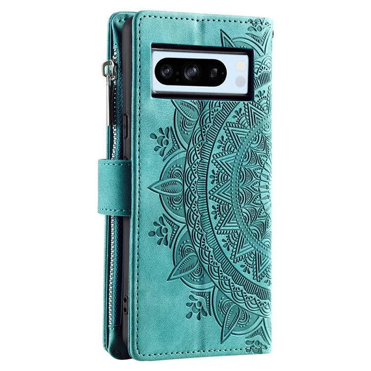 For Google Pixel 9 Pro Wallet Case PU Leather Wrist Strap Stand Feature Phone Cover