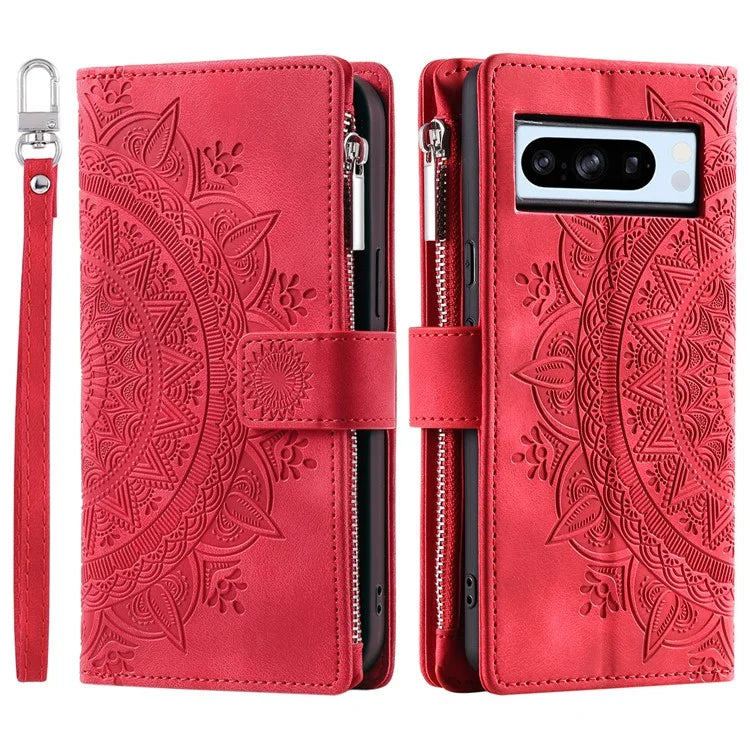 For Google Pixel 9 Pro Wallet Case PU Leather Wrist Strap Stand Feature Phone Cover
